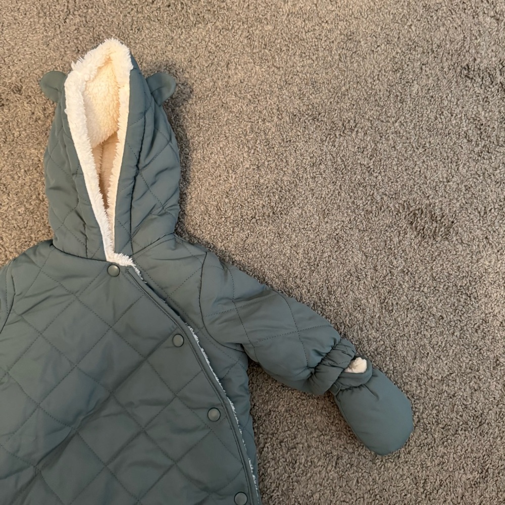 Zara Quilted Hooded Baby Jacket in Sage Green with Cream Lining